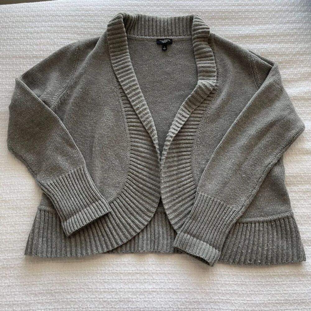 Pl Talbots Gray Wool-Blend Open-Front Cardigan - image 1